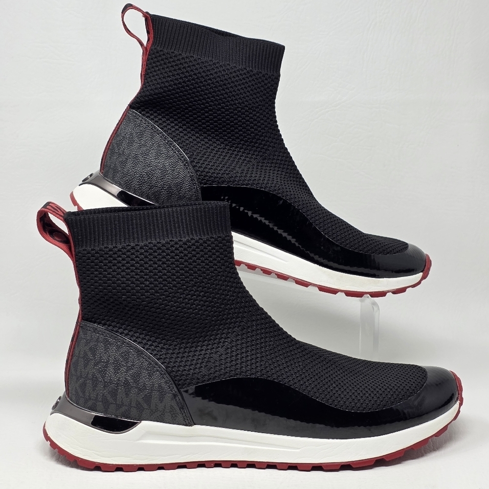 Michael Kors Bodie Bootie Wedge Stretch Knit High Top Sneaker Black Size 10M - Picture 2 of 10